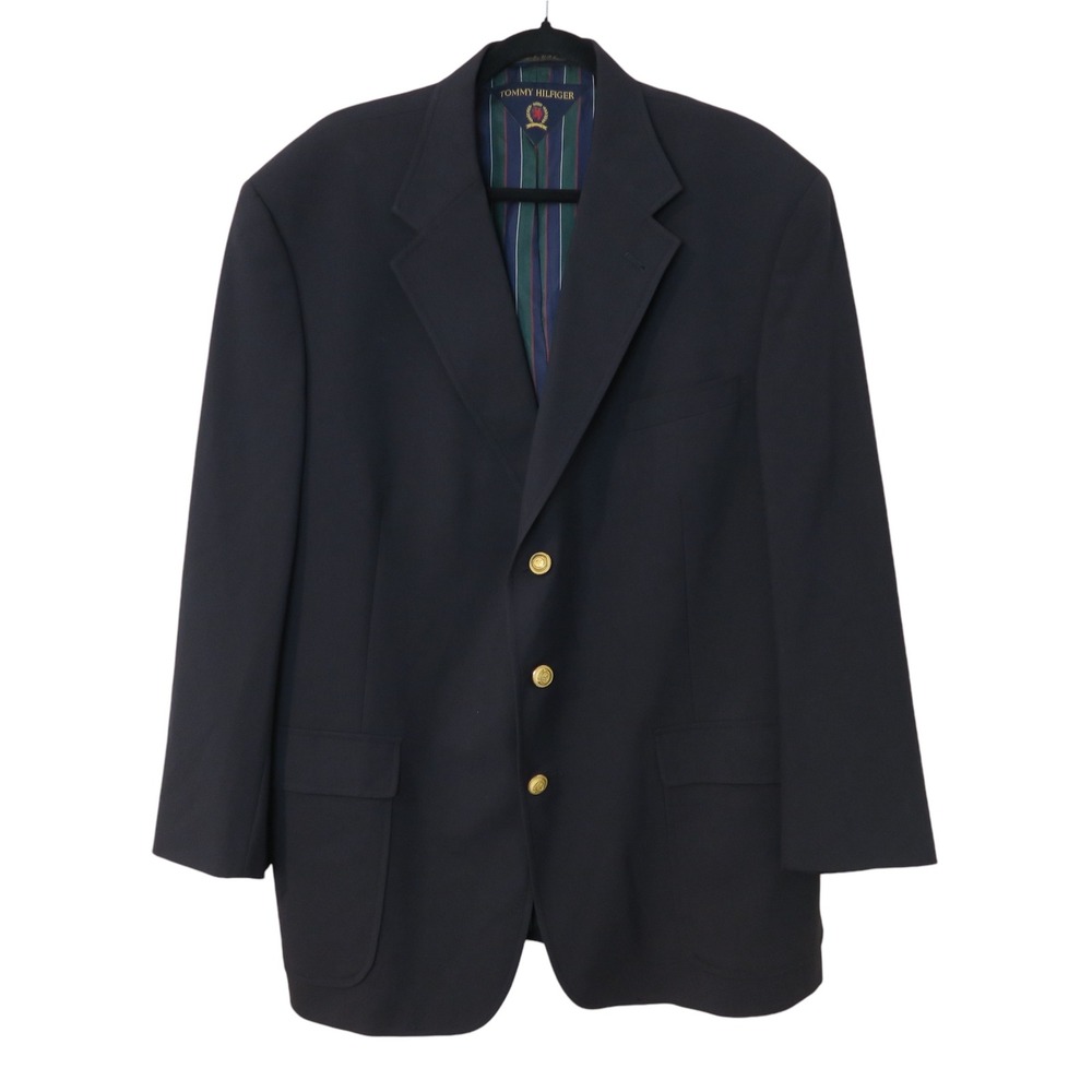 Tommy Hilfiger Sport Coat By Dillards Navy Blue Union Made‎ 1970s Vintage